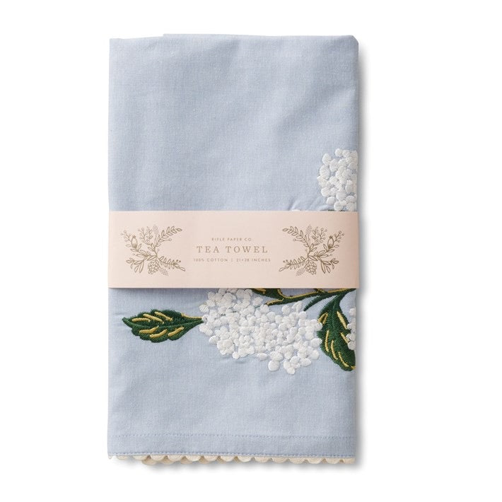 Hydrangea Embroidered Tea Towel