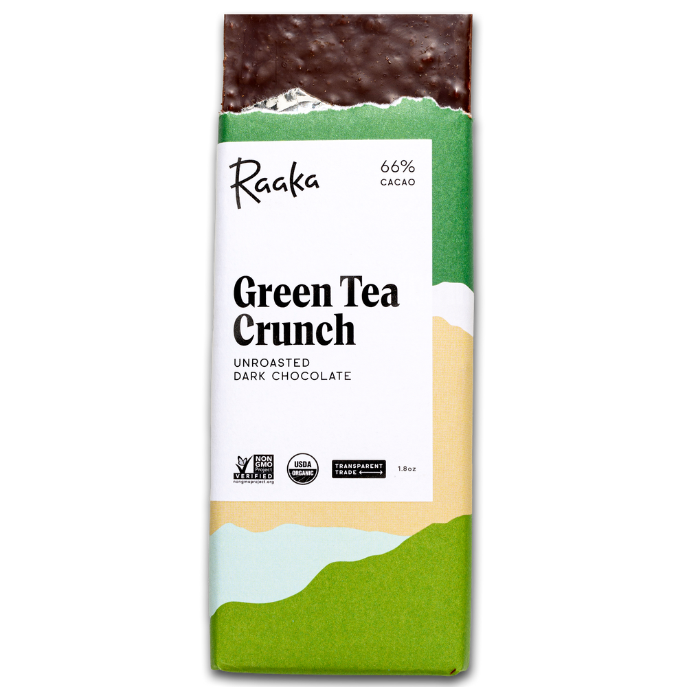 green tea crunch dark chocolate - Raaka