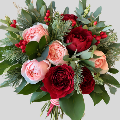 jingle all the way floral bouquet with peonies and roses