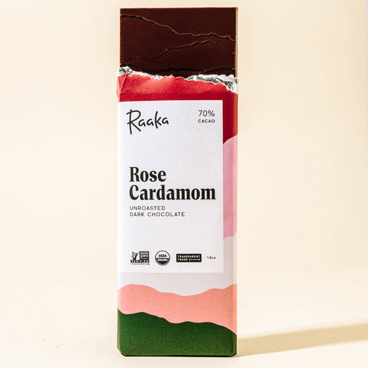 rose cardamom dark chocolate bar - Raaka